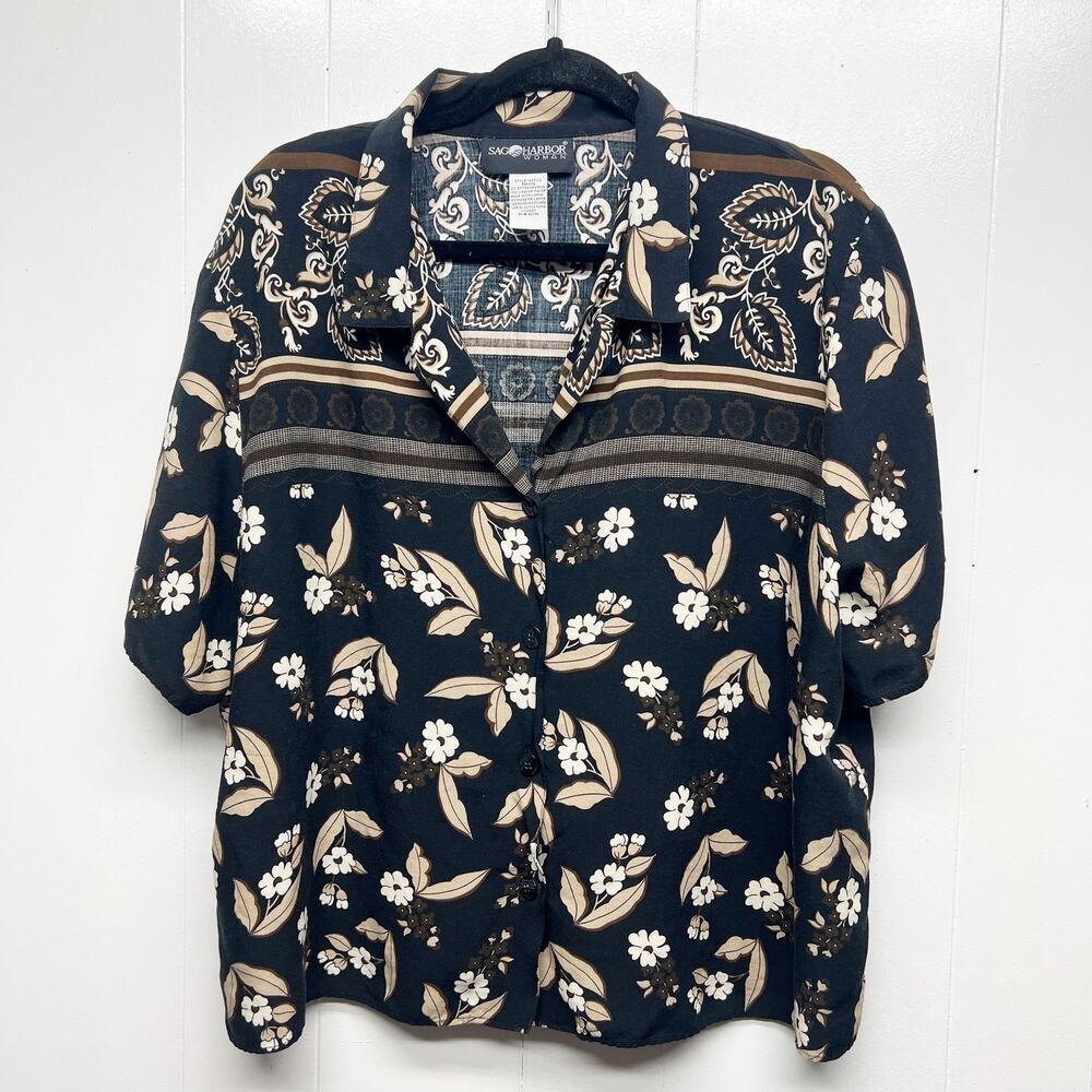 Sag Harbor Womens Shirt 2X Floral Casual Workwear Relaxed Comfort Soft Modest